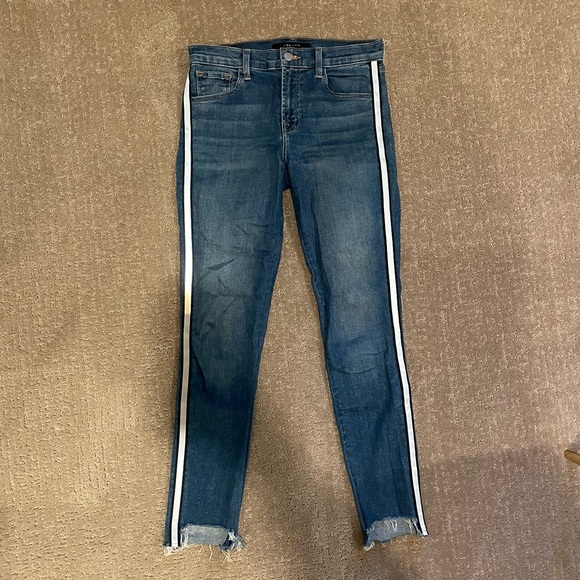J Brand Denim - J BRAND 811 Mid Rise Skinny Reflective Raw Hem Tuxedo Stripe Jeans
